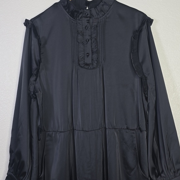 Disturbia Pintuck Rufflw Black Long Sleeve Ruffle- Jumpsuit Size 12 Belt Missing - Picture 6 of 13